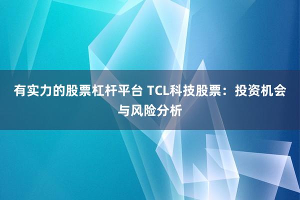 有实力的股票杠杆平台 TCL科技股票：投资机会与风险分析