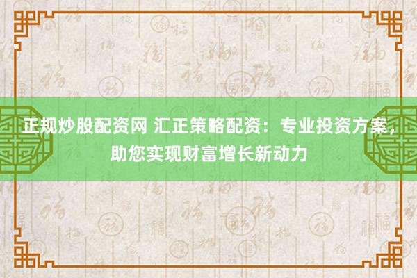 正规炒股配资网 汇正策略配资：专业投资方案，助您实现财富增长新动力