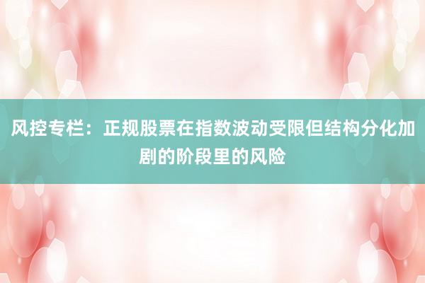 风控专栏：正规股票在指数波动受限但结构分化加剧的阶段里的风险