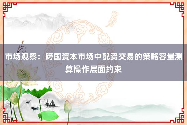 市场观察：跨国资本市场中配资交易的策略容量测算操作层面约束